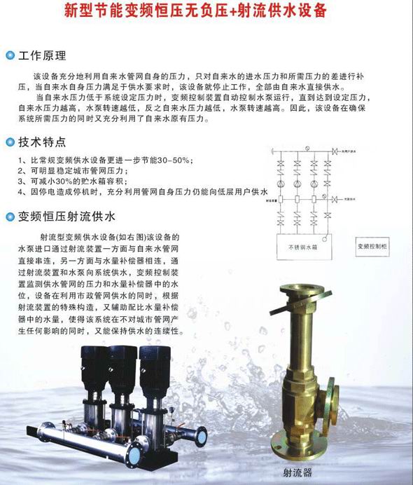 新型节能变频恒压无负压+射流供水设备